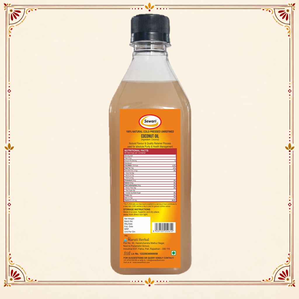 Sewari Cold Pressed Coconut Oil. Made with pure coconuts