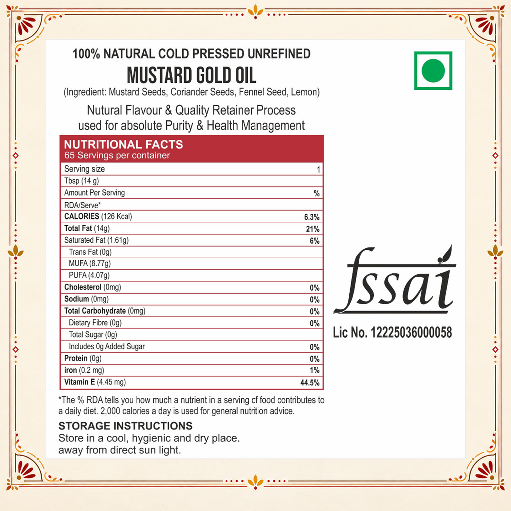 Sewari Cold Pressed Mustard Gold Oil FSSAI License