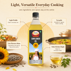 Sewari Cold Pressed Sunflower Oil. Explains the profile and uses of sunflower oil