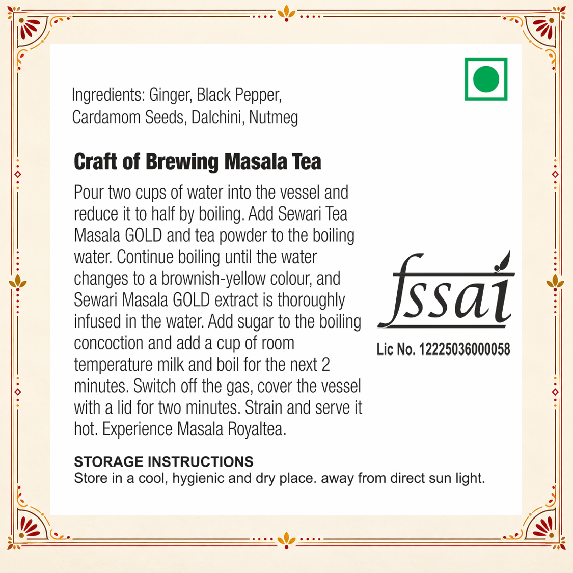 Sewari Tea Masala Gold FSSAI license 