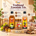 Sewari Everyday Essentials Trio. Cold Pressed Coconut Oil, Cold Pressed Mustard Oil, Tea Masala Gold